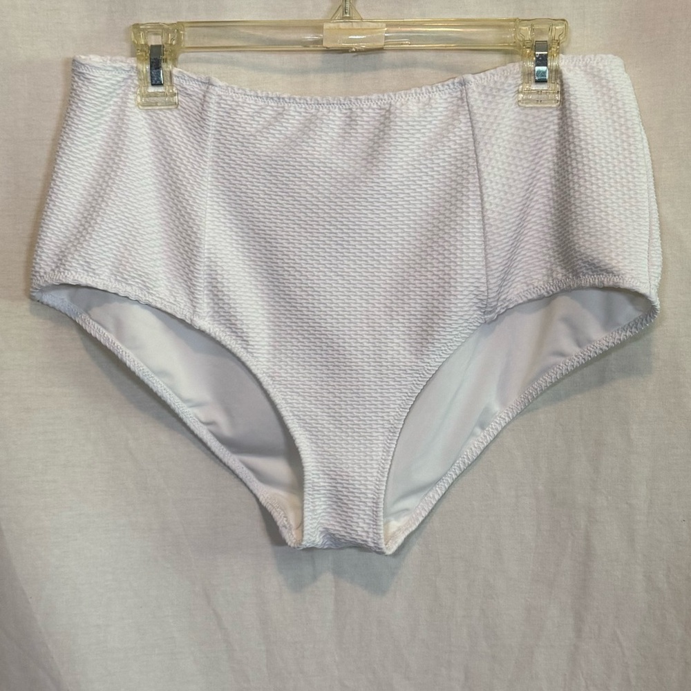 aerie White Textured High-Rise Bikini Bottoms